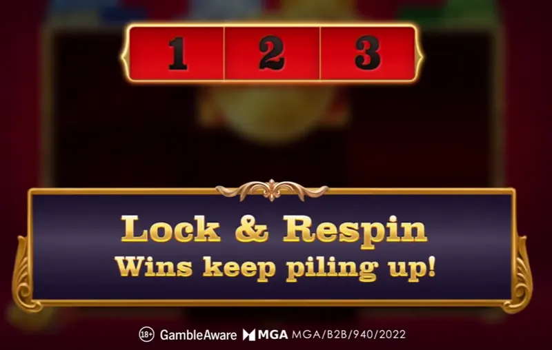 Fortune Coins 2 Lock and Respin bonus round announcement screen with the respin counter showing 1, 2 and 3